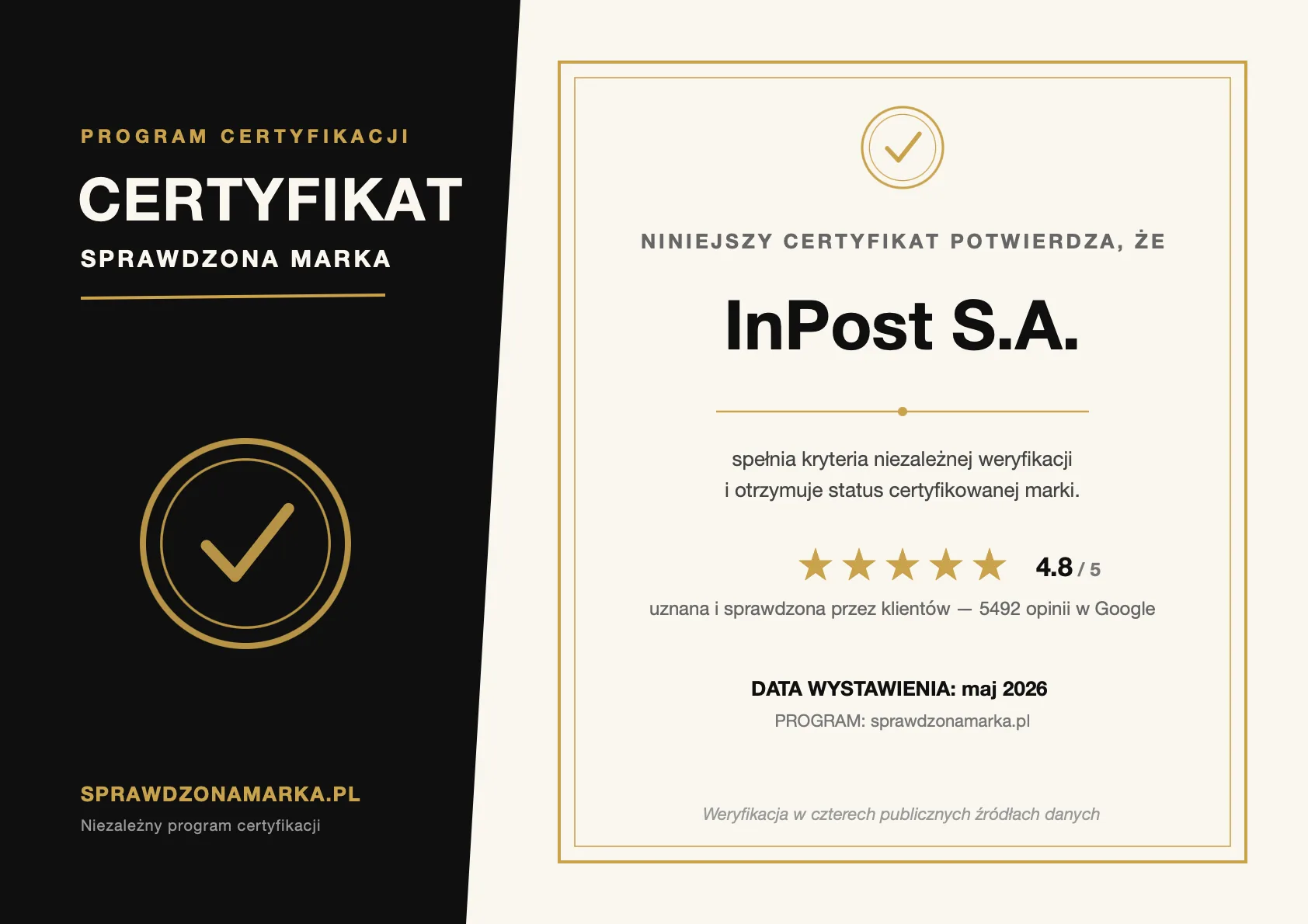 Certyfikat Sprawdzona Marka — przykładowy certyfikat wiarygodności