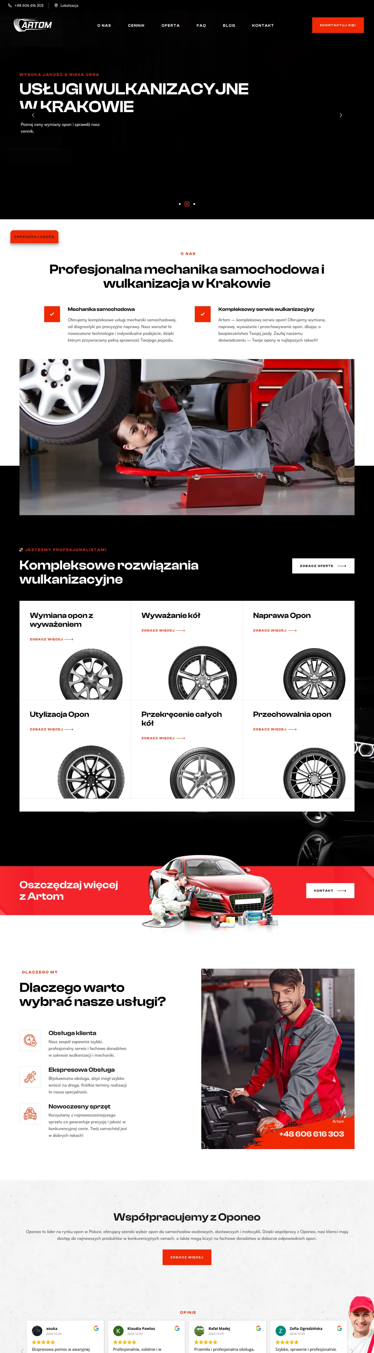 Strona Artom Kraków — widok na komputerze