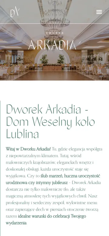 Strona Dworek Arkadia — widok na telefonie