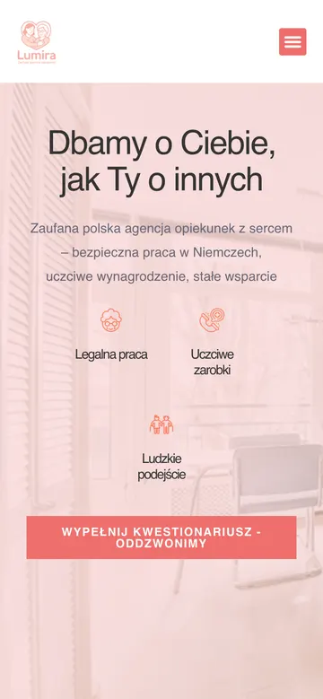 Strona Lumira Opieka — widok na telefonie