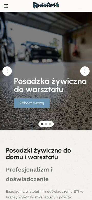 Strona Resinterio — widok na telefonie