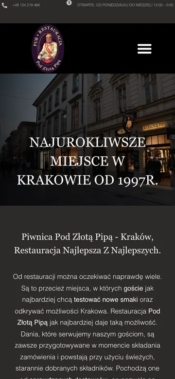 Strona Restauracja Pipa — widok na telefonie