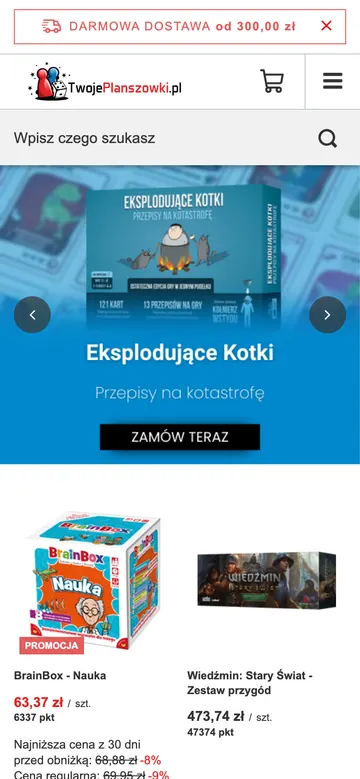 Strona Twoje Planszówki — widok na telefonie